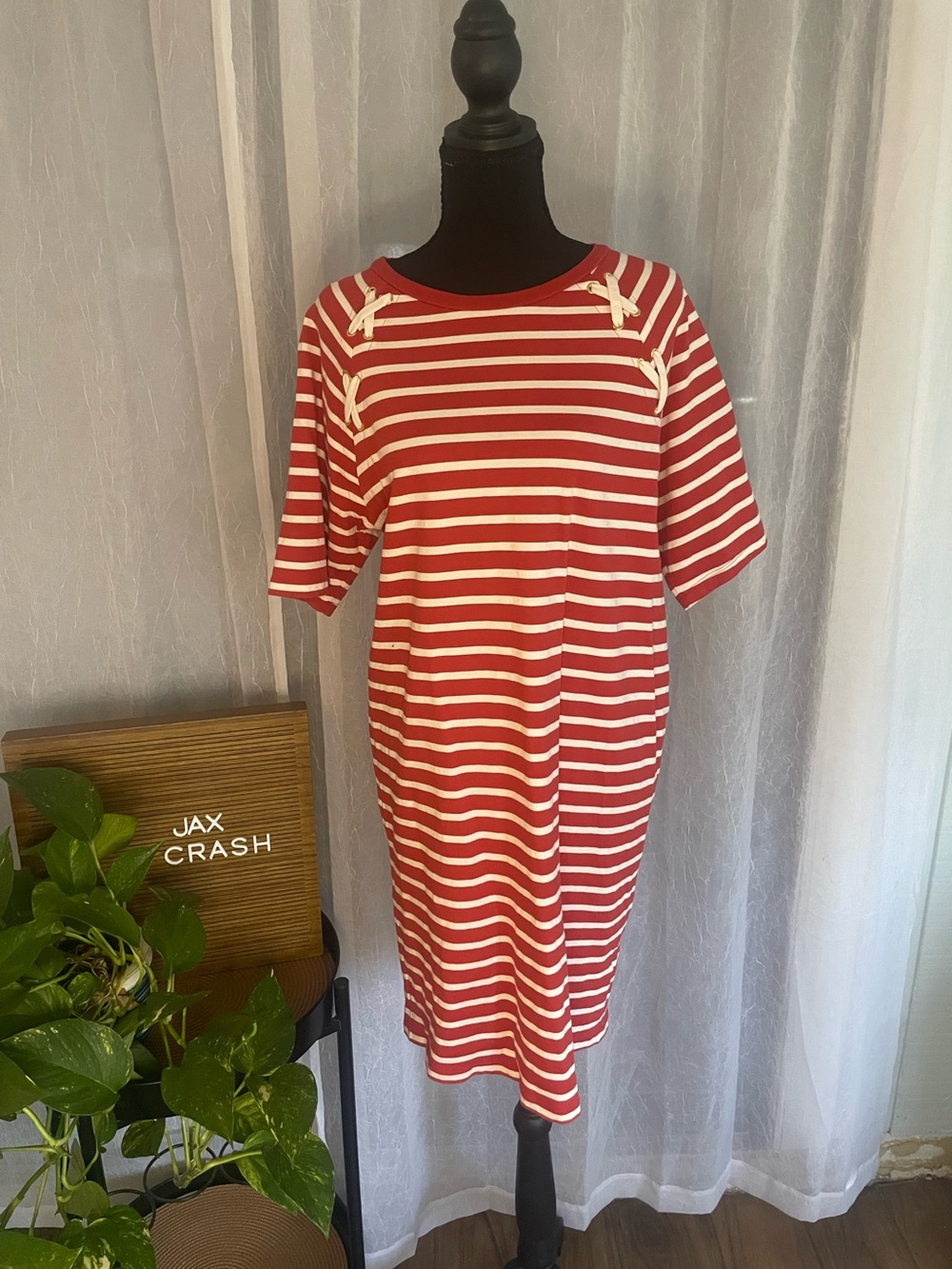Ralph Lauren Red and White Striped Midi Dress